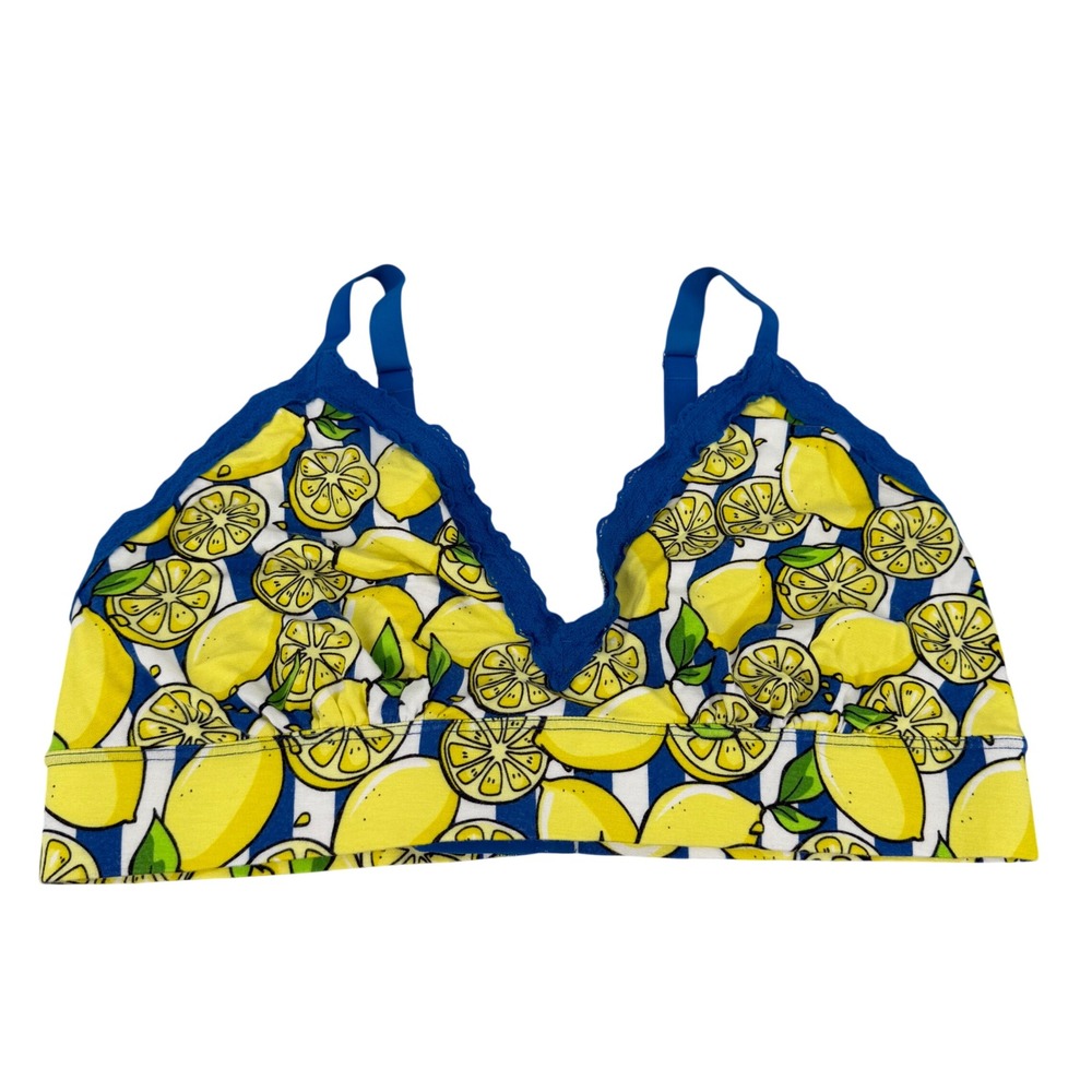 MeUndies Lemon Print Bralette Kids 2X Yellow Blue Excellent Lace Trim WLSO7